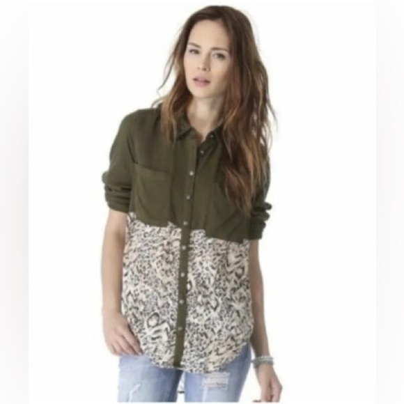 Free People Welcome to the Jungle Tunic Top in Green, Tan, Black, Size XS - Picture 3 of 11